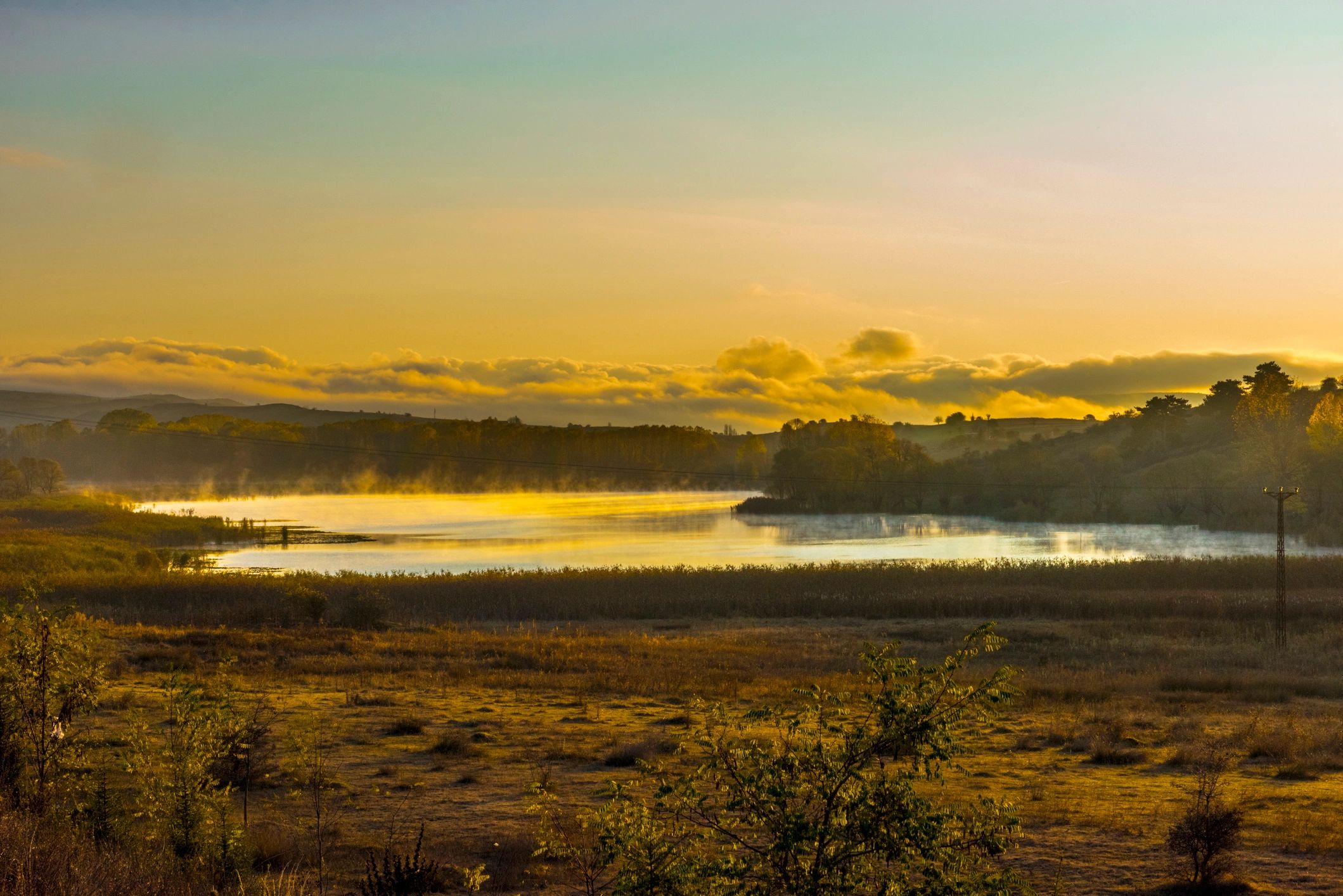 Misty lake at dawn